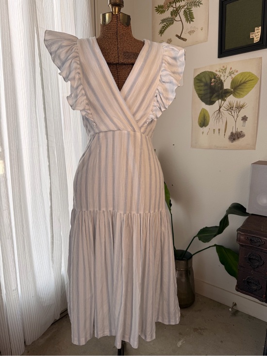 Rebecca Taylor Dresses & Skirts - Rebecca Taylor Blue Stripe Ruffle Midi Dress Small